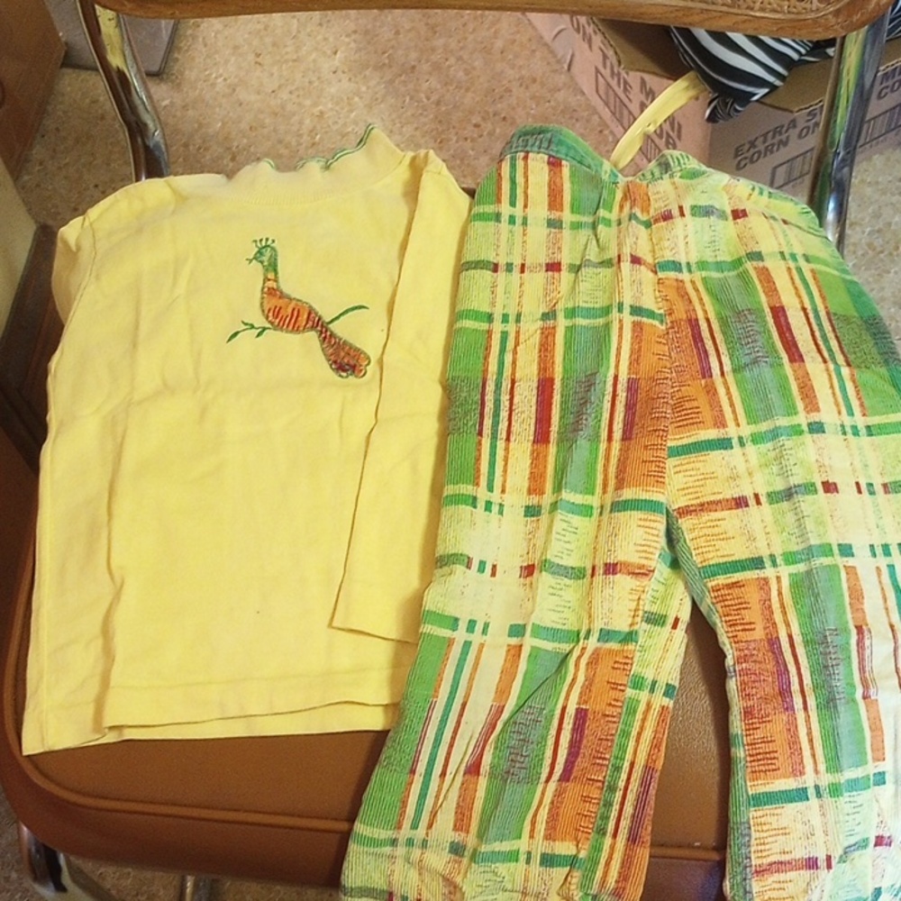 Vintage Health Tex Girl's Size 4T Two Piece Cotton Top & Courderoy Plaid Pants